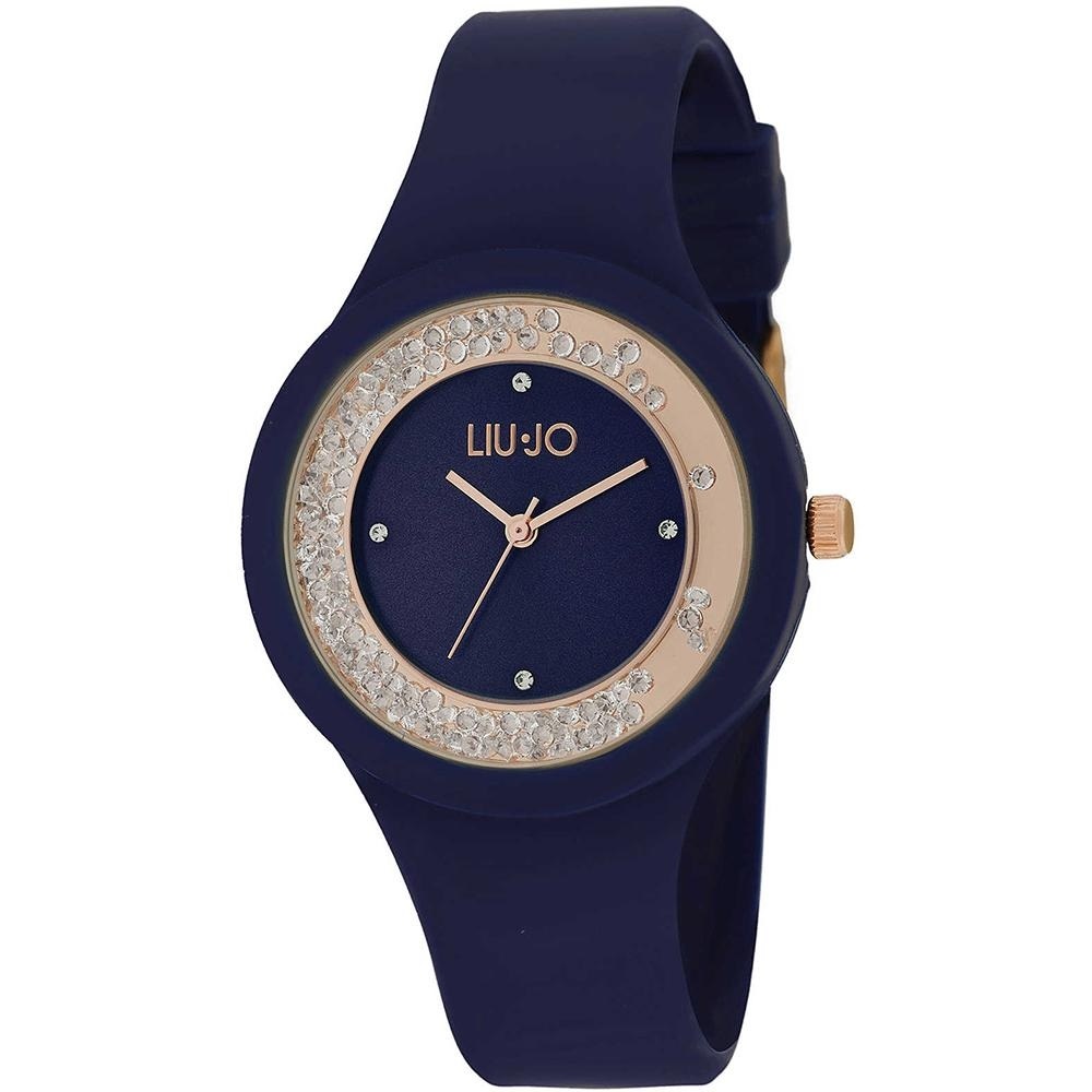 Orologio da donna Liu Jo Dancing Sport TLJ1761 con cinturino in silicone blu, cassa rosè e ghiera con cristalli
