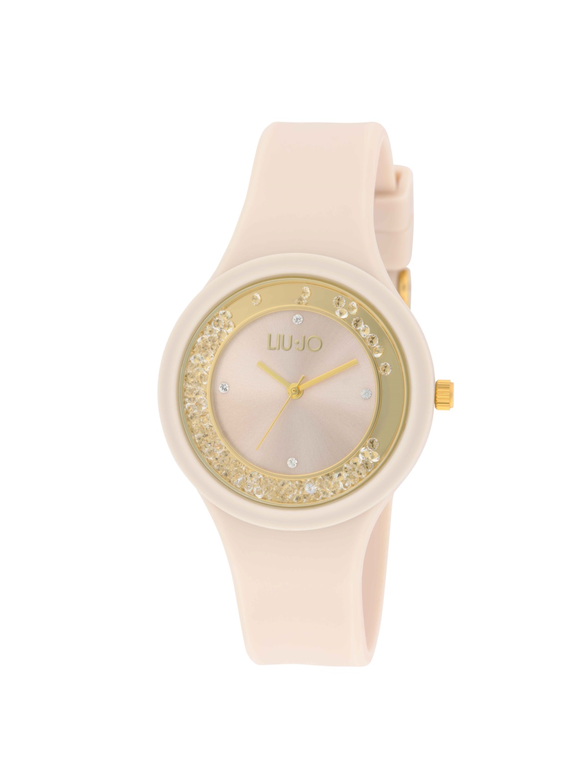 Orologio da donna Liu Jo Dancing Sport TLJ2527 con cinturino in silicone rosa cipria, cassa dorata e ghiera con cristalli