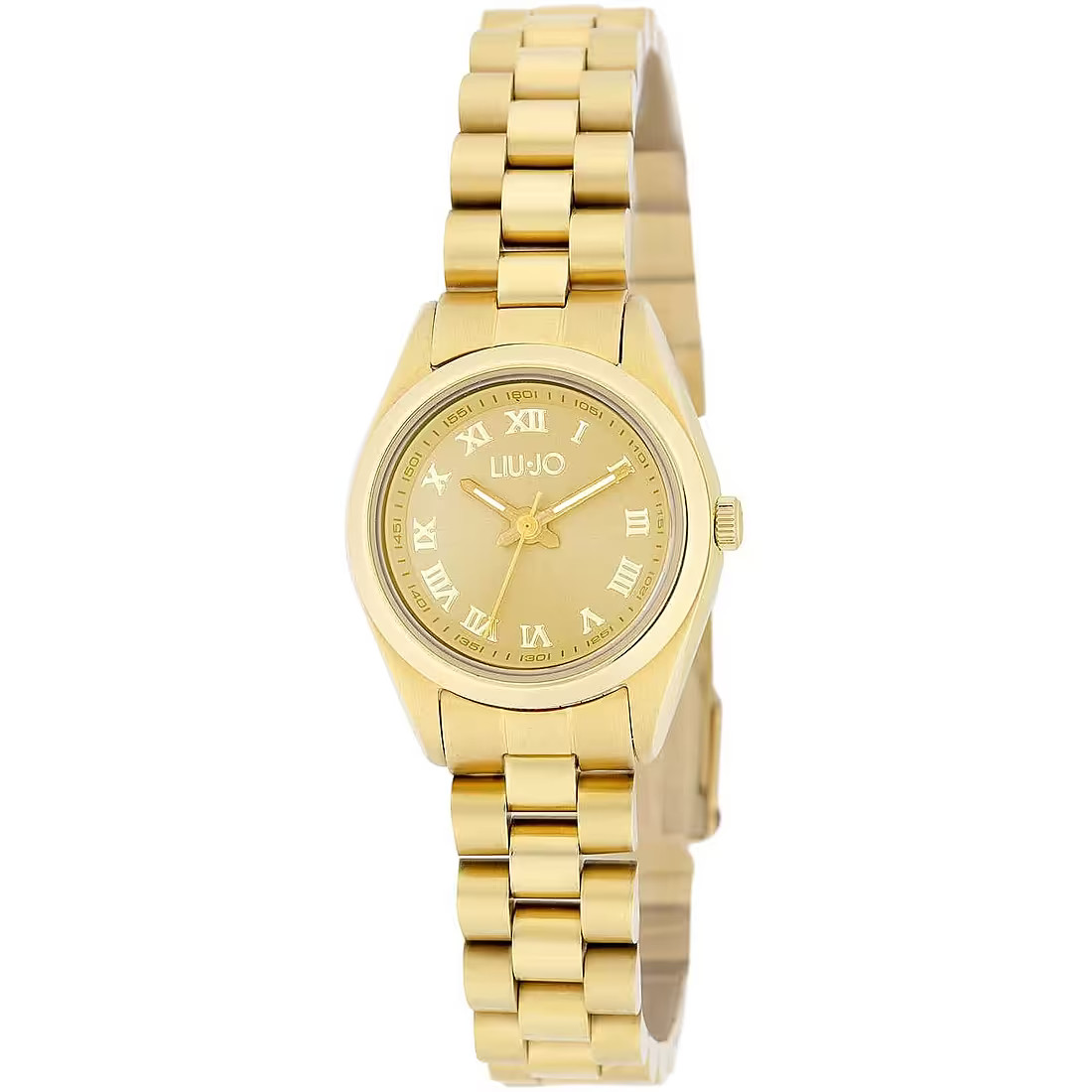 Orologio da donna Liu Jo TLJ2104 con cassa e bracciale a maglie in acciaio color oro giallo e quadrante champagne con numeri romani.
