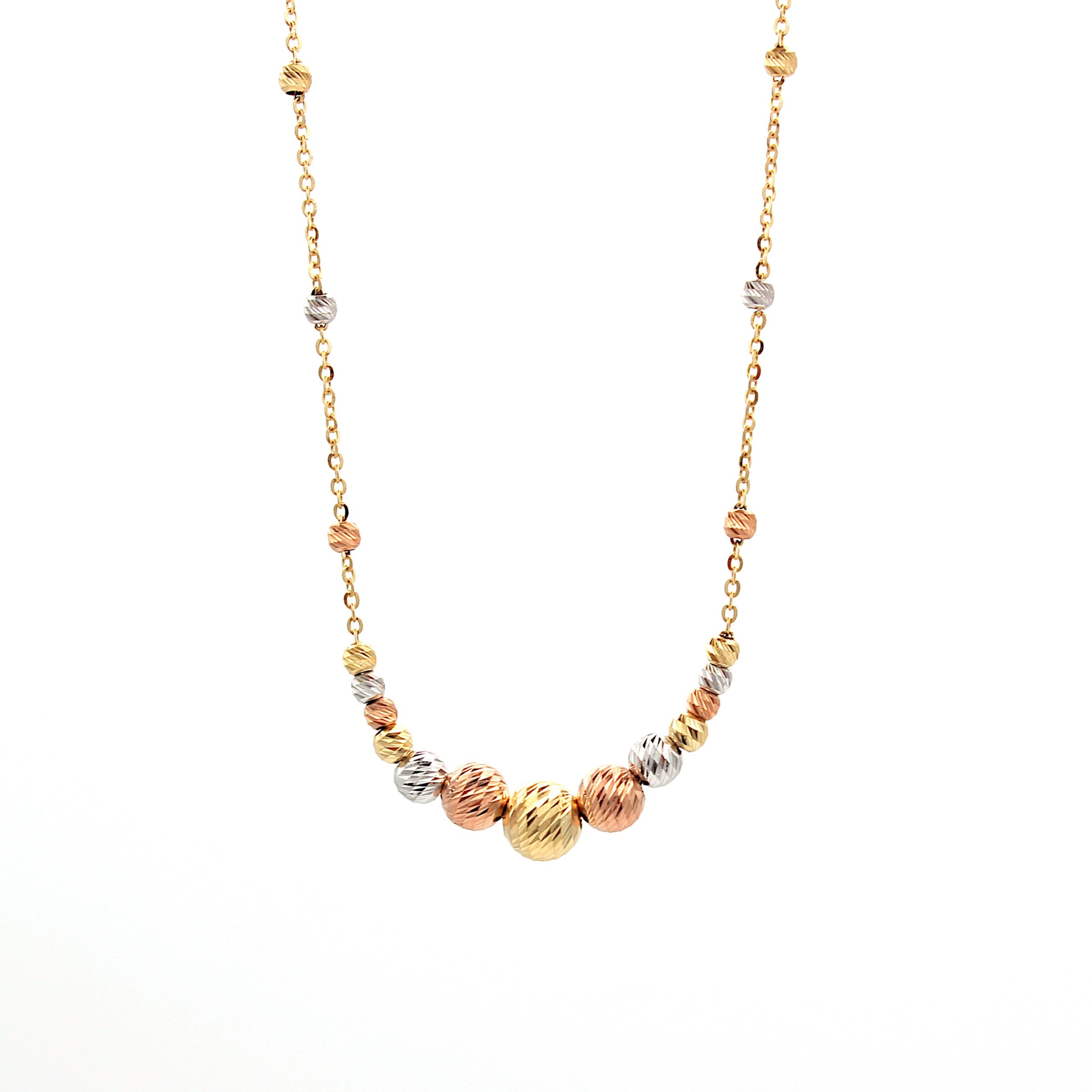 Collana Girocollo Oro 18k con Sfere Diamantate Tricolore in Scala Graduata