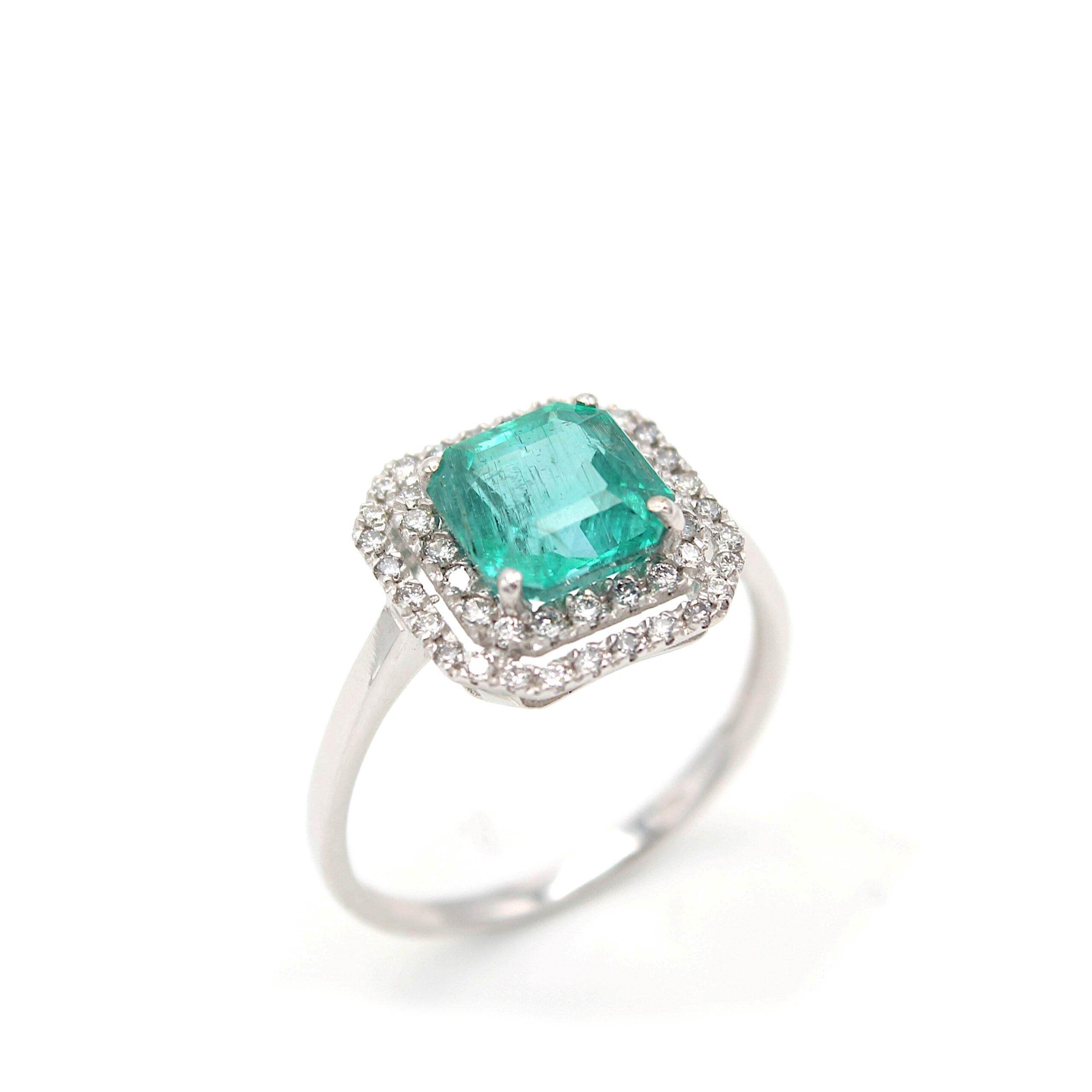 Anello Contornato Smeraldo Ottagonale 8x8mm Certificato IGLF e Diamanti Brillanti