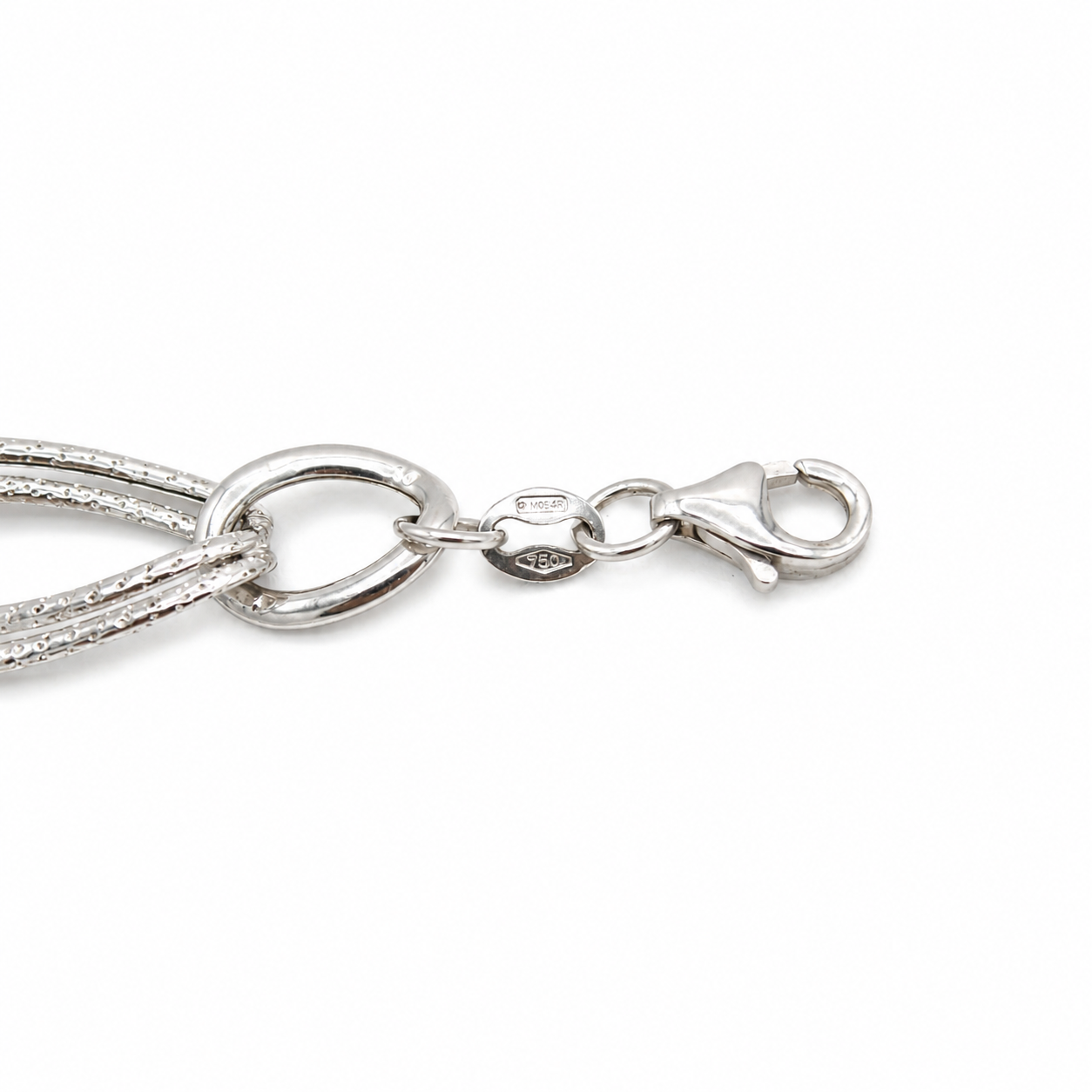 Dettaglio Chiusura Moschettone e Punzone 750 Bracciale Oro Bianco 18kt