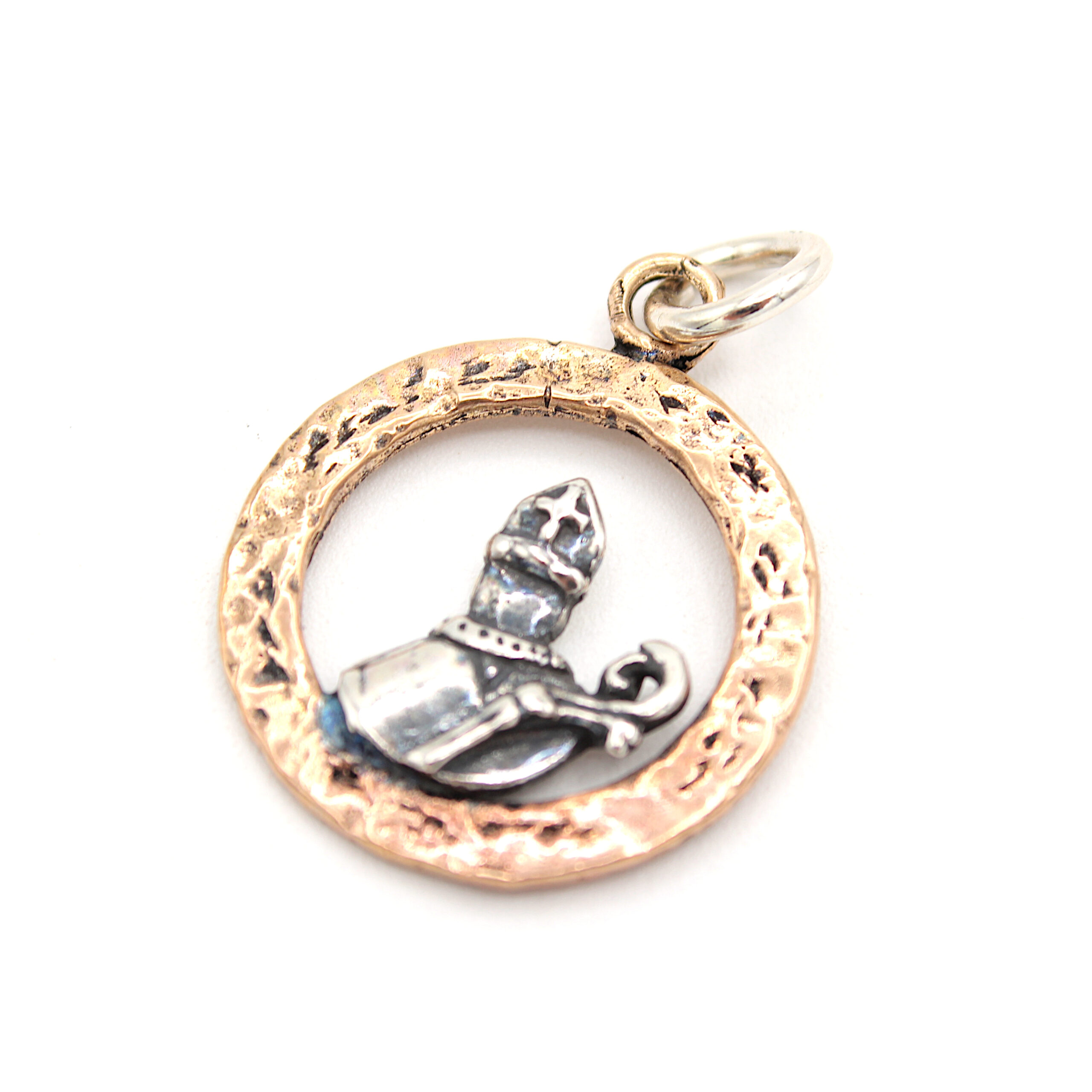 Medaglia San Gennaro 22×22 mm in Argento Brunito e Bordo Lavorato