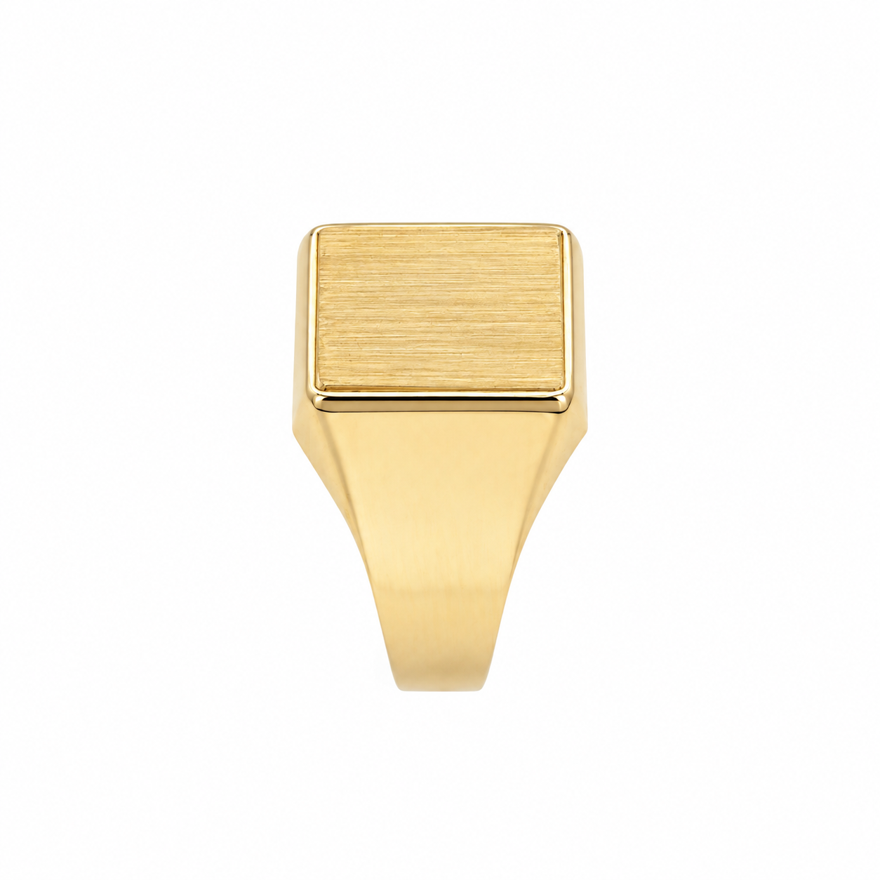 Anello Sigillo Uomo Oro Giallo 750 Piastra Satinata Bordo Lucido Gambo 4mm