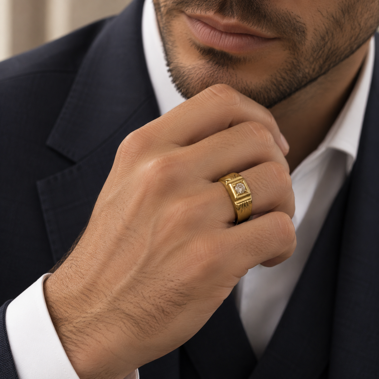 Anello Solitario da Uomo in Oro 18kt Made In Italy