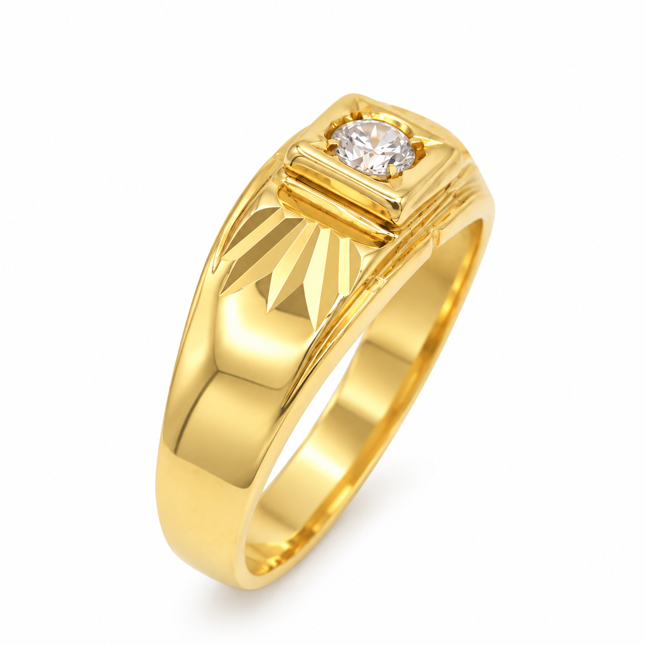 Anello Uomo Oro Giallo 18 Carati Gambo 4mm e Castone Quadrato Inclinato