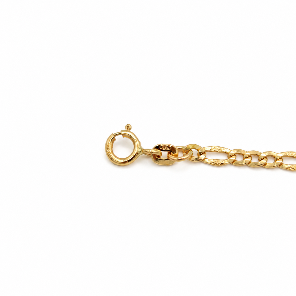 Dettaglio Chiusura Anello a Molla e Punzone 750 Bracciale Oro Bambino 18kt