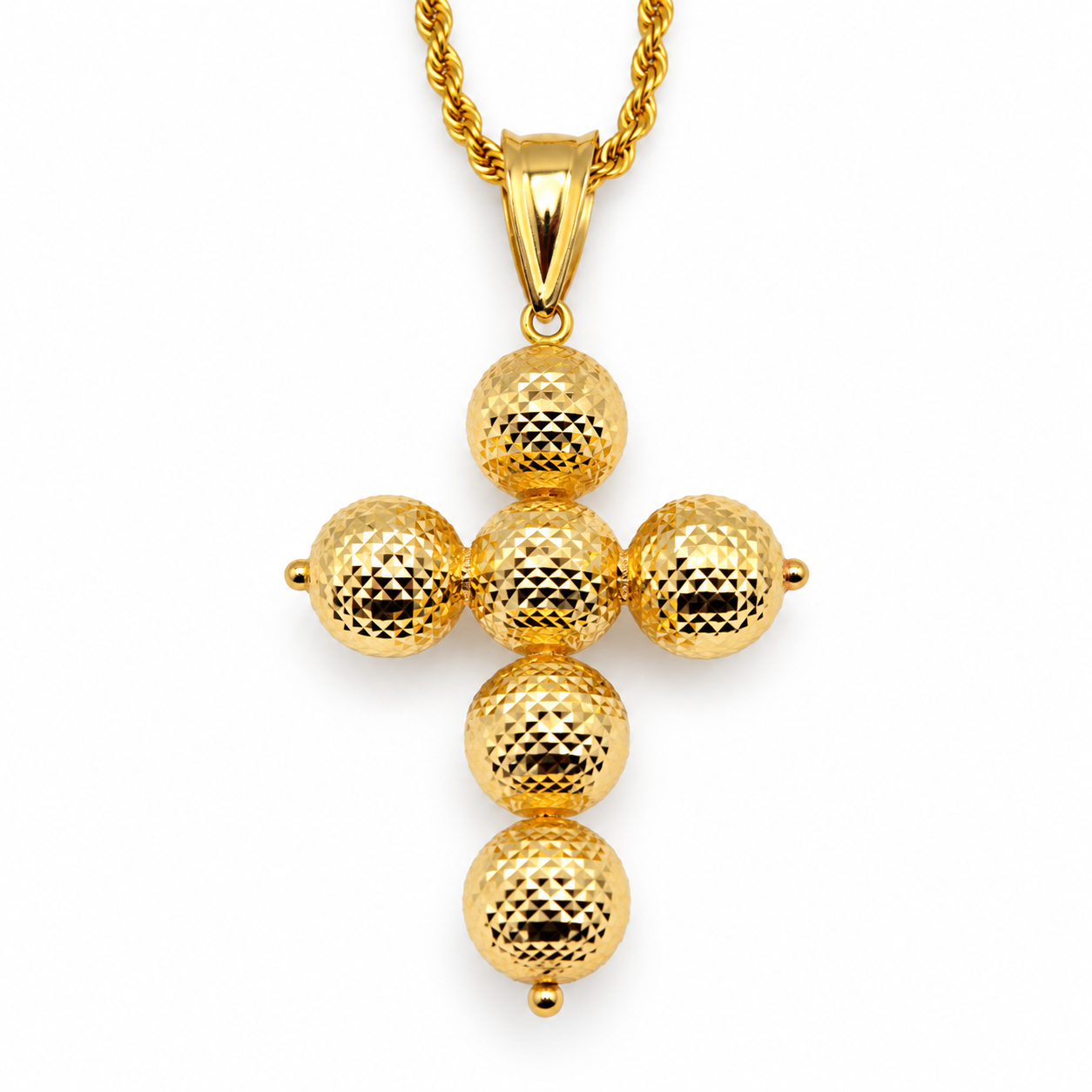 Dettaglio Lavorazione Diamond Cut Sfere Croce Oro Giallo 18 Carati