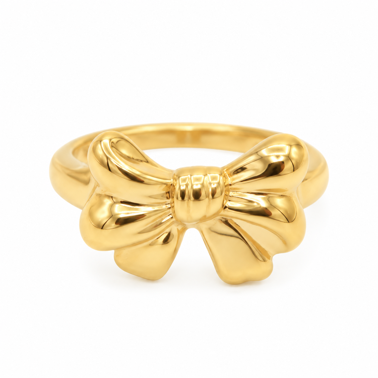 "Anello da donna in oro giallo 18 carati 750 Made in Italy con motivo a fiocco bombato e lucido in stile romantico".