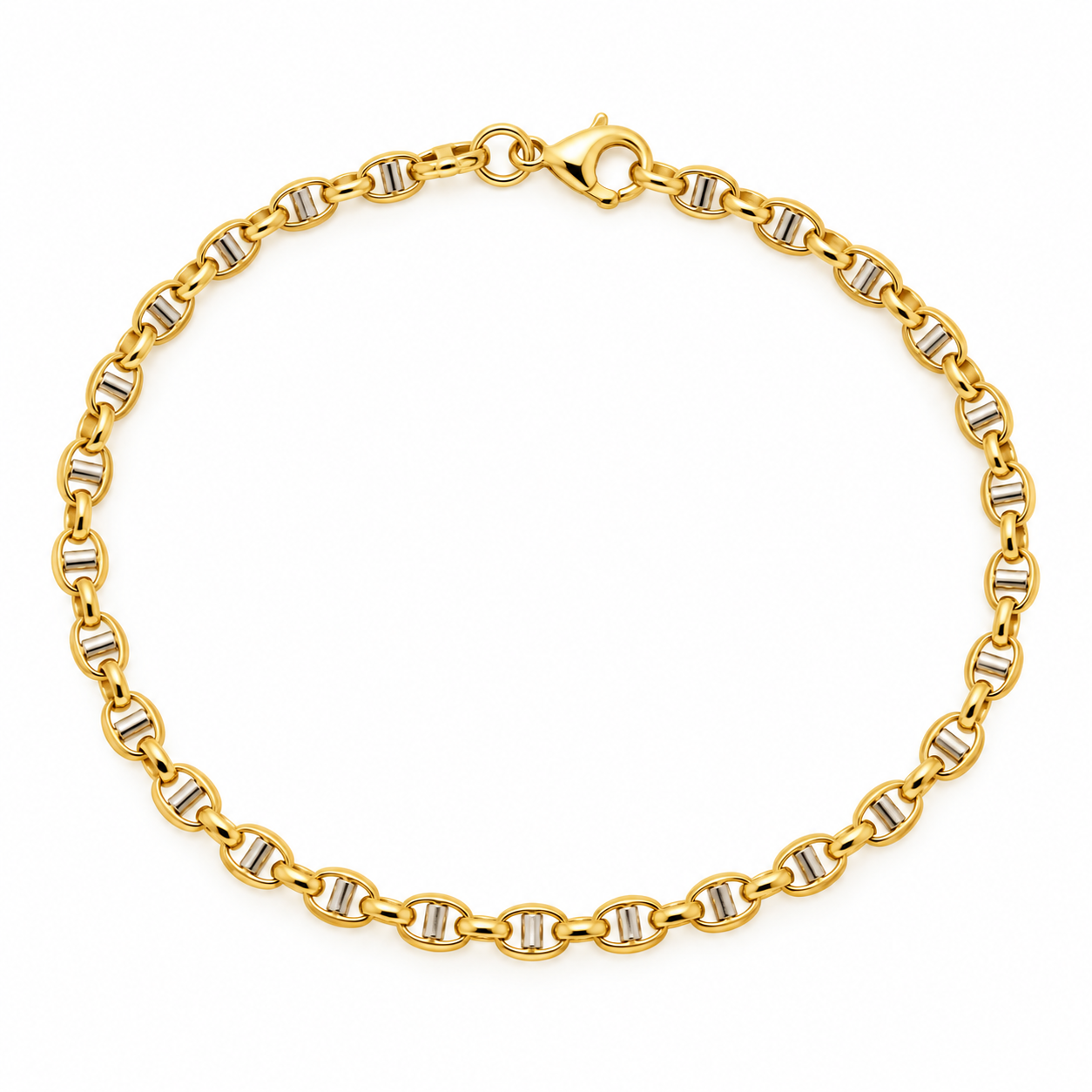 "Bracciale uomo in oro giallo 18kt 750 a maglia marina traversino lungo 20 cm e peso 2,4 grammi con chiusura a moschettone, Gilma Gioielleria."