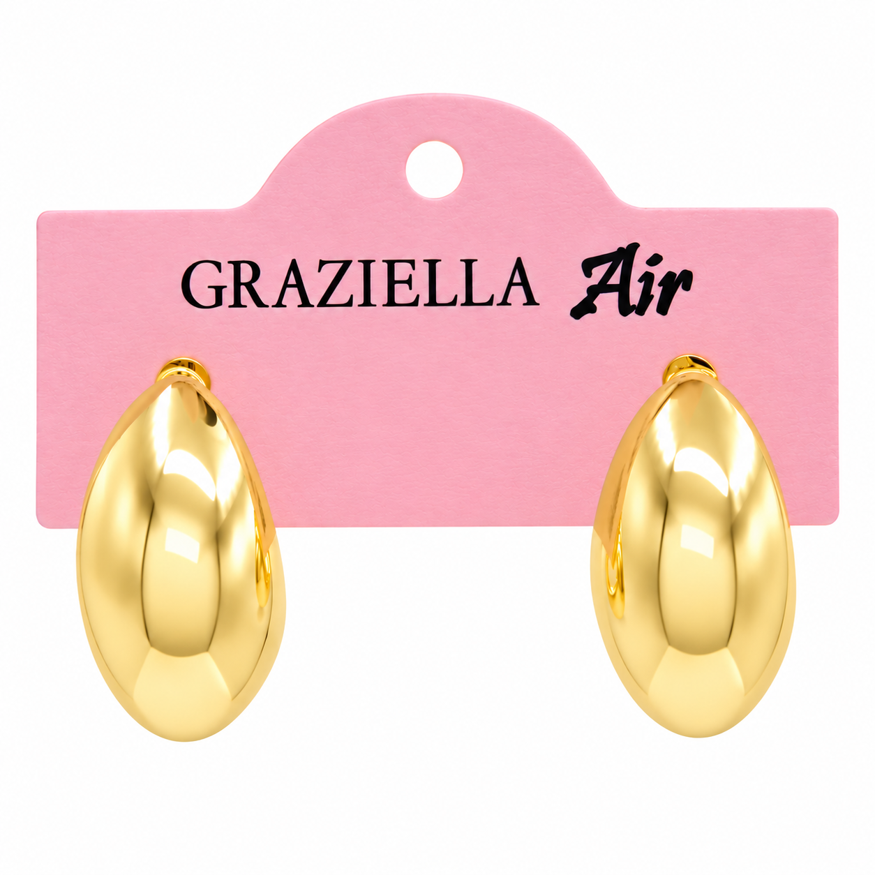 "Orecchini a lobo bombati in oro giallo 18KT Graziella Air, peso 2,2 gr, dimensioni 1,2x1,8 cm, Made in Italy Gilma Gioielleria."